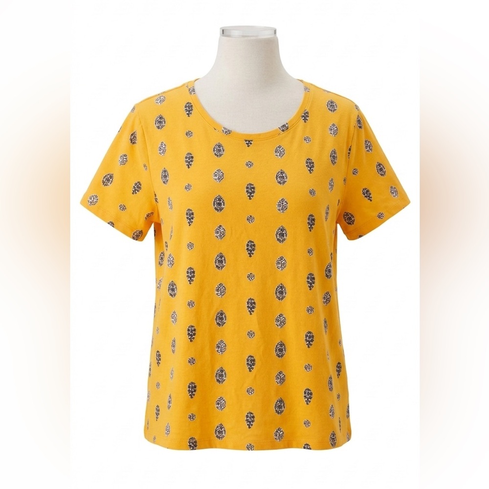 Ann Taylor Factory Yellow and Black Printed Short Sleeve Top